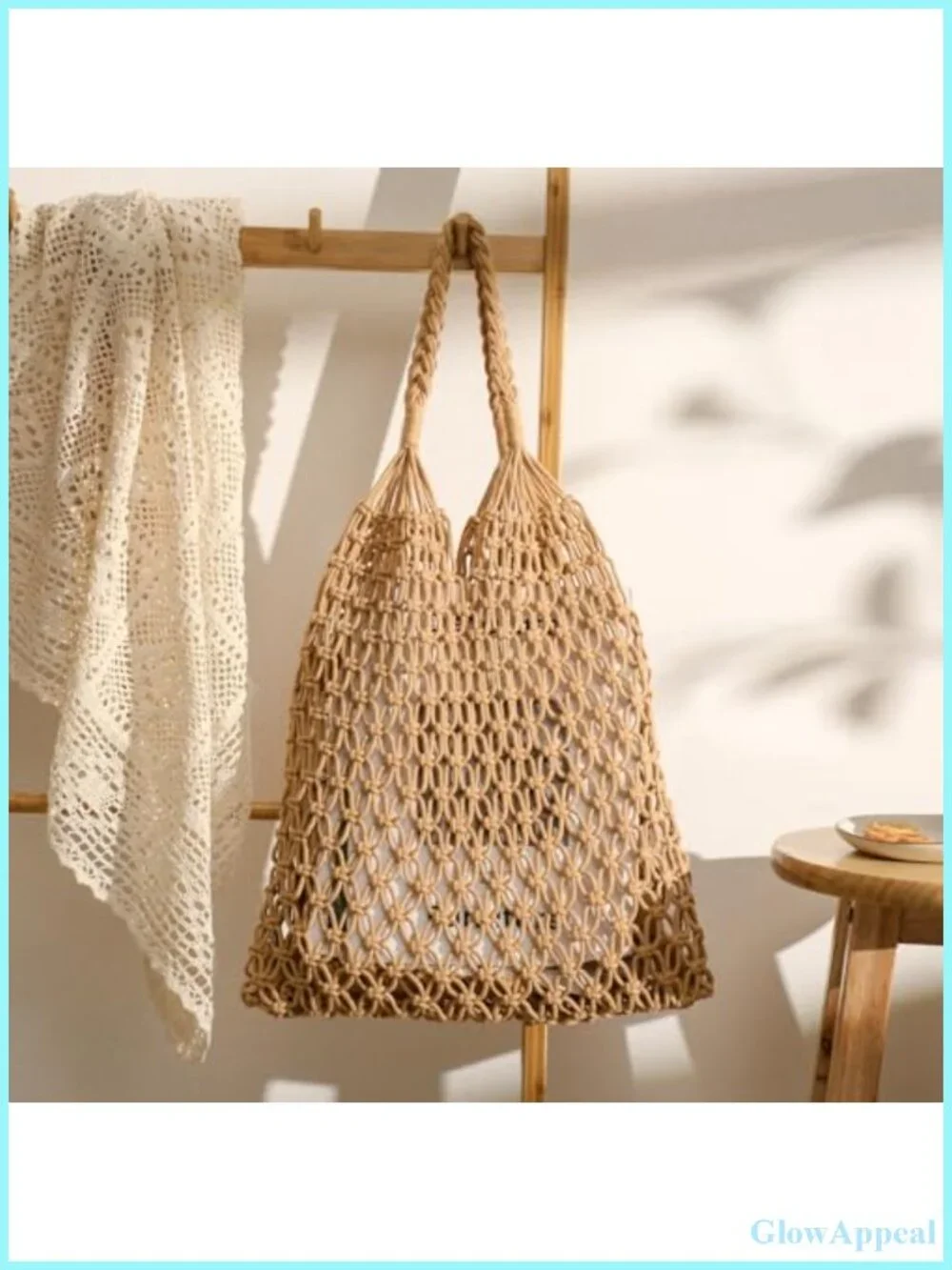 Crochet Mesh Beach Tote Bag - Knit Shoulder Bag for Women